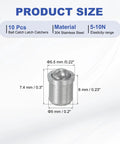 Top Shelf 304 Stainless Steel Ball Plungers With Spring Loaded Catch Design For Slick Cabinet Doors And Heavy Duty Drawers 5X6MM Pack Of 10, size and material infographic.