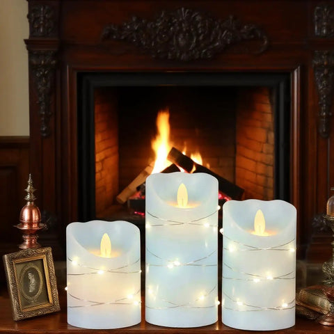 Bunny Flameless Candles With Remote Dope Glass Rabbit LED Candles For Home Decor Wedding Party Easter Holiday Thanksgiving Realistic Flicker Safe Easy Timer Pack Of 3 in front of a fireplace