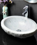 Durable Modern Oval Marble Vessel Sink Handcrafted From Real Natural Stone Above Counter Bathroom Vanity Bowl with sleek polish.