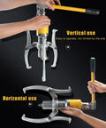 Heavy Duty Hydraulic Bearing Puller Set With Dual And Triple Jaws Kicking Loose Stubborn Wheel Bearings Up To Twenty Ton Capacity used vertically and horizontally.