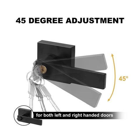 15 Piece Matte Black Door Lever Handleset with 45 Degree Adjustment and Square Plate for Home Doors Closet and Bathroom