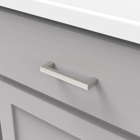 Solid Core Kitchen Cabinet Pulls 10 Pack Heavy Duty Stainless Steel Handles For Cabinets Doors And Dressers Three And Three Quarters Inch Hole Center Luxe Skylight Collection Top Shelf Hardware on grey cabinet