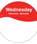 MoveMark IT110108 Day Of The Week Trilingual Peelable Label Wednesday 3 Inch Red Circle Color Coded For Reusable And Disposable Containers