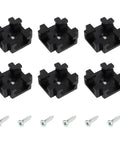 Six Pack Aluminum T Track Intersection Kit For 3/4 Inch By 3/8 Inch Universal Double Cut T Track With Solid T Slot Conjunctions Cross Connectors And Mounting Screws For Woodworking Tables And Jig Setups shown with six black intersections and screws