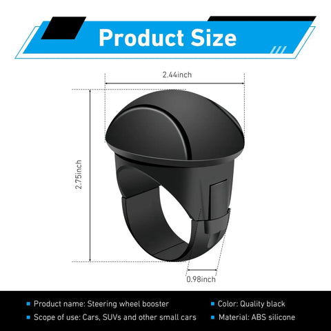 360 Degree Steering Wheel Spinner Ball For Easy One Hand Driving, Anti Slip Booster Accessory dimensions shown