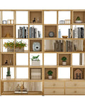 Six Layer Rustic Wood Bookshelf Set Designed For A Fresh Setup With Sturdy Standing Storage Shelves Heavy Duty Organizing Rack showcasing open shelves with plants and decor.