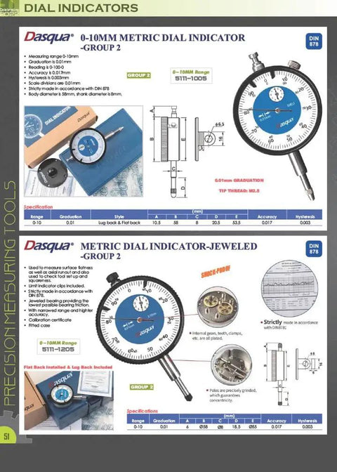AGD Group 1 Dial Indicator 0 To.250 Inch, Three Eighths Inch Stem, Satin Chrome Finish, Jeweled Movement, Hardened Stainless Steel Rack And Contact Point, One And A Half Inch Dial Face, Lug Back, Reading 0 To 100,.001 Inch Graduation