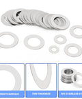 175 Piece Stainless Steel Thin Flat Washers Set M4 M5 M6 M8 M10 M12 With Storage Box Ultra Thin Fender Washers For Household DIY Pro Grade Automotive Industrial Woodworking Fasteners, 304 steel