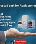Hand holding images of home appliances with text "Trusted part for Replacement" and "OEM Mania" logo.