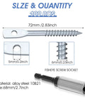 Tough As Nails Zinc Plated Eye Lag Screws In A Solid 100 Pack Plus A Handy Hook Driver with details of sizes and materials.
