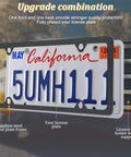 Stainless Steel License Plate Bracket Kit For Front Bumper Built To Last Universal Car Tag Mount with plate displayed.