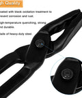 Close-up of Wolf Jaw Tongs 15 Inch For Blacksmithing With Pro Grade Forging Hammer, showing black oxidation coating