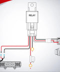 Diagram of Beefy Heavy Duty Wiring Harness Kit 14 AWG With 1 Lead 12V 5 Pin Rocker Switch Power Relay And Inline Blade Fuse setup.