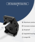 Beefy Aluminum Fifth Wheel Landing Gear Box For RVs And Campers Universal Mount OEM Standard Gearbox Black with features list
