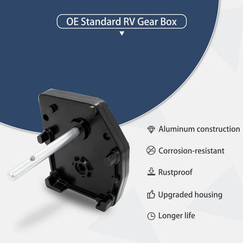Beefy Aluminum Fifth Wheel Landing Gear Box For RVs And Campers Universal Mount OEM Standard Gearbox Black with features list