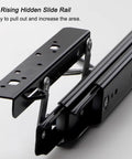 Heavy Duty Hidden Drawer Slides With Smooth As Butter Glide Versatile 16 Inch Furniture Guides in black, showcasing a rising hidden slide rail.
