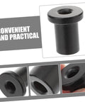 Close-up views of black carbon steel sliding barn door hardware kit component, included in Pro Grade Heavy Duty Door Roller Kit.