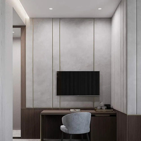 Xinmeiyue 5W/7W/12W/15W LED Recessed Lighting Kit in modern office with gray walls and wooden desk.