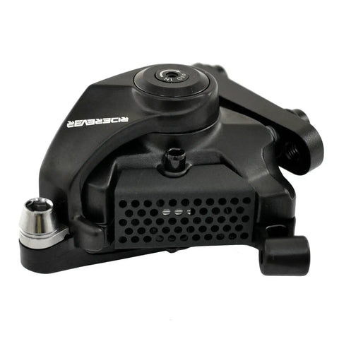 Top Tier Flat Mount Dual Piston Mechanical Disc Brake Set With 160mm Rotors And Heat Dissipating Pads close-up of caliper assembly.