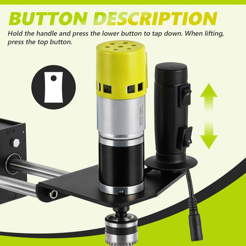Sturdy Vertical Tapping Machine With 9.84 Inch Arm Effortlessly Drill Holes In Wood Plastic Metal Using M3 To M6 Threads For Precision Workshop Jobs And Reliable Industrial Grade Performance Every Single Time button layout showing controls and motor