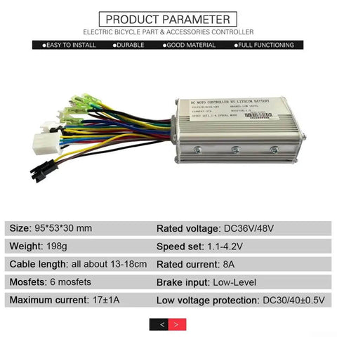 Check Out This Sine Wave E Bike Controller For 36V Or 48V Systems That Boasts 250W Power And Handles 17 Amps Like A Boss While Keeping Your Brushless Motor Silky Smooth With Less Vibration And Major Durability. Silver aluminum e-bike controller, 95x53x30 mm, with wired connectors