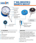 Workhorse 1 Inch Dial Indicator With Magnetic Back Set For Precision Measurement with 2 Inch Dial Face, 4-48 Thread Contact