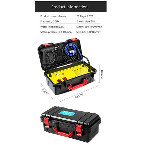 Open and closed view of 3200W Beast High Power Handheld Steam Cleaner with 229F steam, 5.0 Bar pressure, quick heat up, black case