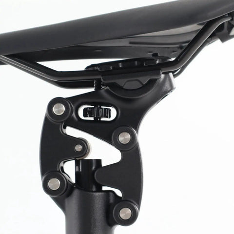 Close-up of hydraulic suspension seatpost for road bikes and e-bikes lightweight aluminum alloy 350mm easy install adjustable ride height