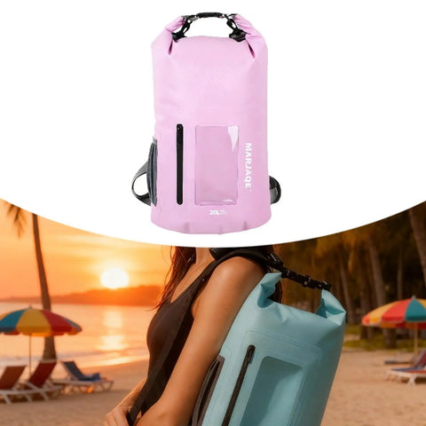 Waterproof Paddling Backpack With Wide Opening, Lightweight 20L Gear Carrier For Camping, Open Water, Beach, And Hiking, Pink