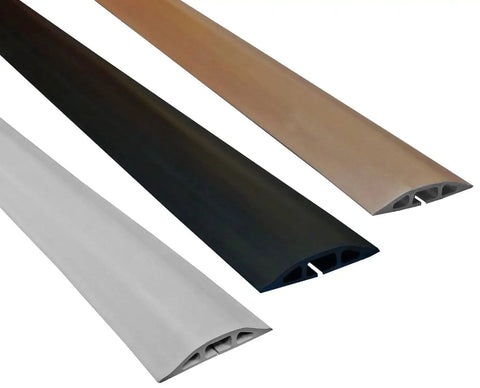 D-2 Low Profile Rubber Cord Cover For Floor Cables, 5 Feet, Gray, shown alongside two other color options, raw rubber material