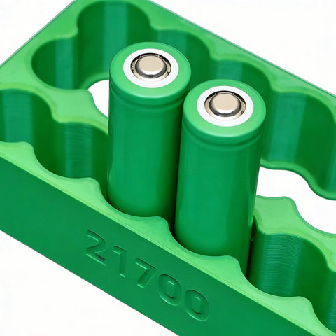Slick Heavy Duty Spot Welding Jig For 18650 And 21700 Battery Packs safe insulated cell holder with two 21700 cells.