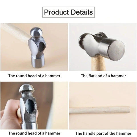 Jewelry Hammer With Solid Wood Handle And Iron Head For Precise Metalworking, Flat Face Mallet For Driving Pins And Rivets details