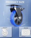 5 Inch Caster Wheels With Safety Dual Locking Heavy Duty Set Of 4 Industrial Swivel Casters 2400 Lbs Polyurethane No Noise Wheels