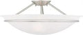 Newburgh 3 Light Ceiling Mount Fixture In Brushed Nickel, transitional style for kitchen island with white alabaster shade.