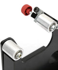 Heavy Duty Angle Grinder Belt Sander Adapter With M14 Spindle and Quick Swap, close-up of rollers and adjustment mechanism.