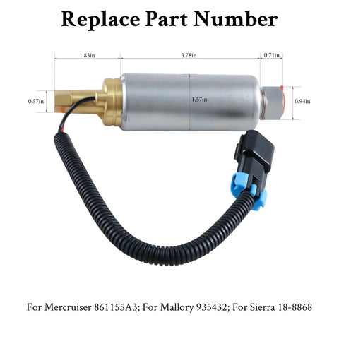 Low Pressure Boat Fuel Pump For Mercury Mercruiser V6 V8 Marine Engines 4.3L 5.0L 5.7L Carbureted Replacement 861155A3 935432 18-8868 Premium Metal And ABS Build OEM Standard Quality with dimensions