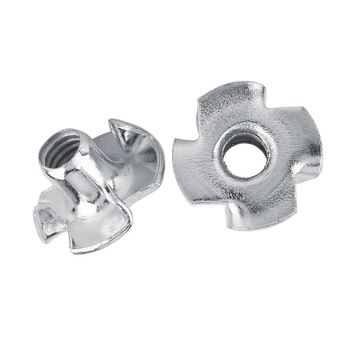 Heavy Duty Four Prong M8 T Nuts For Woodworking And Small Boards With Rust Resistant Zinc Plating Easy Install 30 Piece Set close-up view