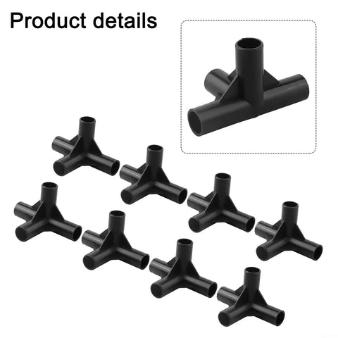 Four Way Black PE Pipe Fittings For Greenhouse Frames And Plant Supports, Dope DIY Garden Structure Connectors In 8mm, 12mm, 16mm And 19mm Sizes, Outdoor Tent Joint Kit