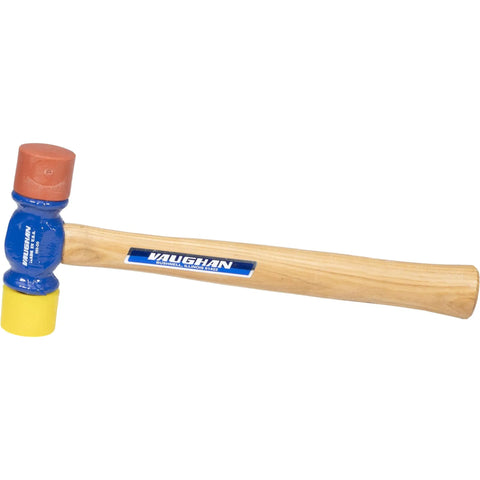 Soft Face Hammer With Two Faces Soft Red For Delicate Surfaces And Hard Yellow For Tough Jobs Your Go To 12 Oz Drop Forged American High Carbon Steel Head Made In The USA SF12 VN19410 showing wooden handle and dual-face head