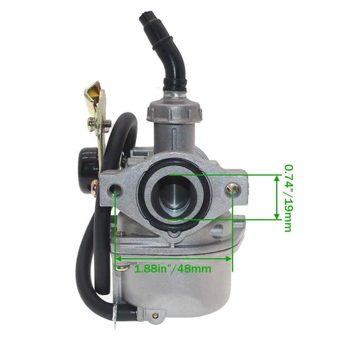Style Carburetor For 50cc 70cc 90cc 110cc 125cc ATVs Dirt Bikes And Go Karts 4 Stroke Engines Replacement front view with dimensions