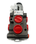 6-Port Solenoid Diverter Valve 2-Position 6-Way for Hydraulic Systems with SAE 8 Port, top view showing switch and connectors.