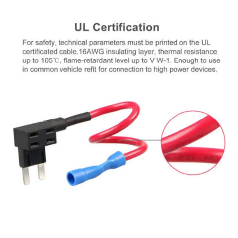 12V Car Add A Circuit Fuse Tap Adapter 15A Blade Fuse Holder with red wire detail shown, UL certified for auto electrical wiring