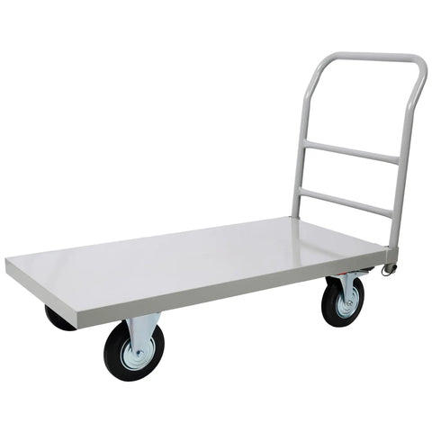 Heavy Duty Platform Truck Flatbed Dolly Cart With Wheels 24x48 Inch Load Carrier Hauls Up To 2000 Lb Capacity Steel Smooth Deck Hand Truck For Moving Trailers And More Gray, angled view