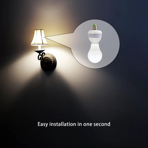 Radar Motion Sensor Socket Adapter 2 Pack For Any Light Bulb No Fuss Plug N Play Retrofit With 360 Degree Detection shown installed