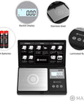 Digital Pocket Gram Scale 500g 0.01g Precision With Tray High Accuracy For Jewelry Food Coins Grains LCD Display Tare Function Overload Protection Batteries Included Compact Mini Scale showing backlit display, stainless steel platform, and batteries