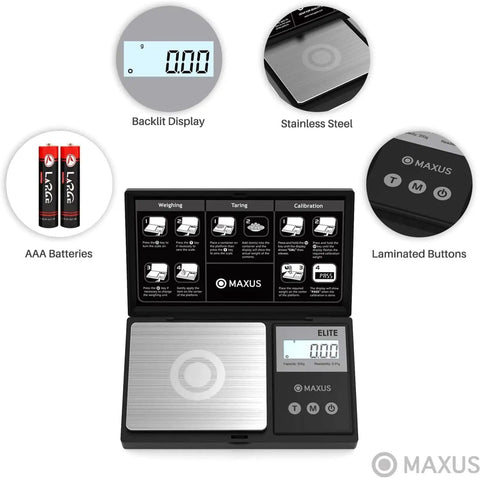 Digital Pocket Gram Scale 500g 0.01g Precision With Tray High Accuracy For Jewelry Food Coins Grains LCD Display Tare Function Overload Protection Batteries Included Compact Mini Scale showing backlit display, stainless steel platform, and batteries