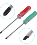 Red and green Phillips and flathead screwdrivers from Nitro Starter Kit With Nitro Igniter, Glow Plug Driver, Fuel Tank, Charger And Hex Wrenches For RC Nitro Cars, Boats, Planes; AA Battery Ready; Fits Traxxas, Arrma, HPI, Losi, Tamiya, And Most Nitro RC Models.