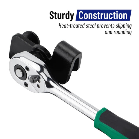 Close-up of Workhorse Offset Wrench Extender Tool Set with heat-treated steel construction for tight spaces and leverage.