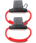 Heavy Duty Waterproof Maxi Inline Fuse Holder 10 Awg Fourteen Inch Cable 2 Pack Ip67 Seal visible in red and black design.