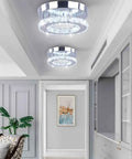 Modern Mini LED Crystal Chandelier Ceiling Light Semi Flush Mount in elegant hallway with K9 crystal and stainless steel design